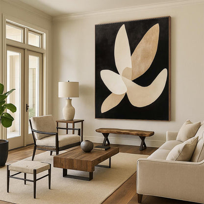 Hand Painted Art Beige & Black Organic Abstract, Acrylic Modern Art Paintings HS325