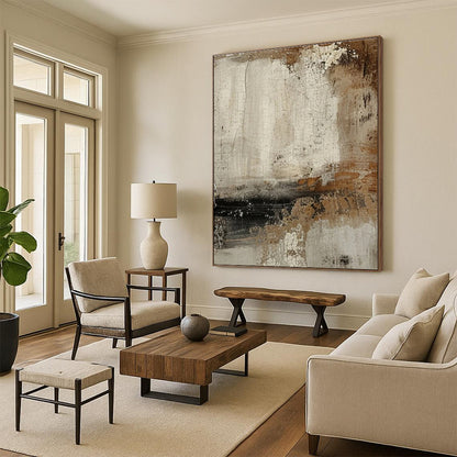 Modern Art Acrylic with Beige, Brown, Black and Gray Colors, Textured Abstract Theme HS489