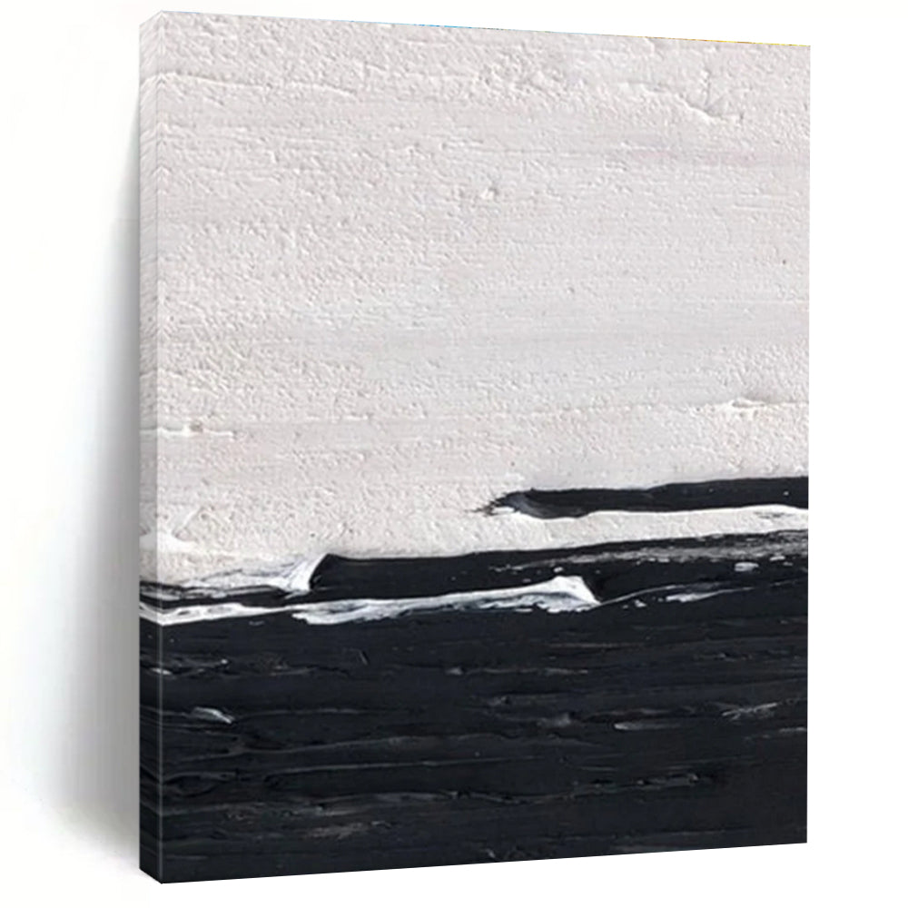 Minimalist Canvas Art Black & White Textured Abstract, Handmade Art HS273