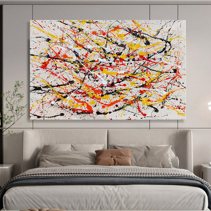 Huge Size Red, Yellow, Black and White Abstract Splatter Painting WB084