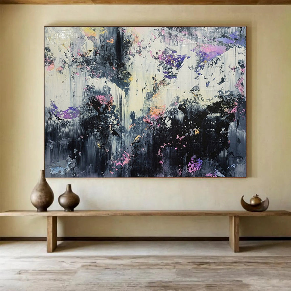 Black, White, Purple, Pink Abstract Drip Art For Sale WB406