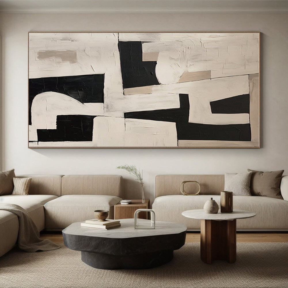 Acrylic Modern Art Paintings Black, White, and Beige Geometric Abstract Art HS759
