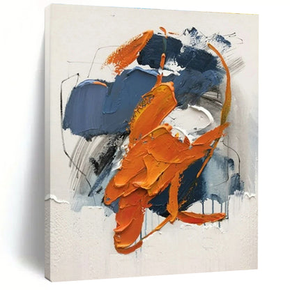 Hand Painted Art Large Size Acrylic Modern Art Paintings with Orange, Blue, Gray Dynamic Shapes - Oversized Abstract Wall Art HS523
