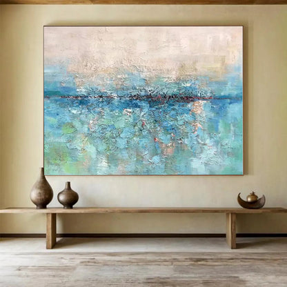 Oversized Canvas Art Blue and Green Abstract Textured Landscape Painting WB092