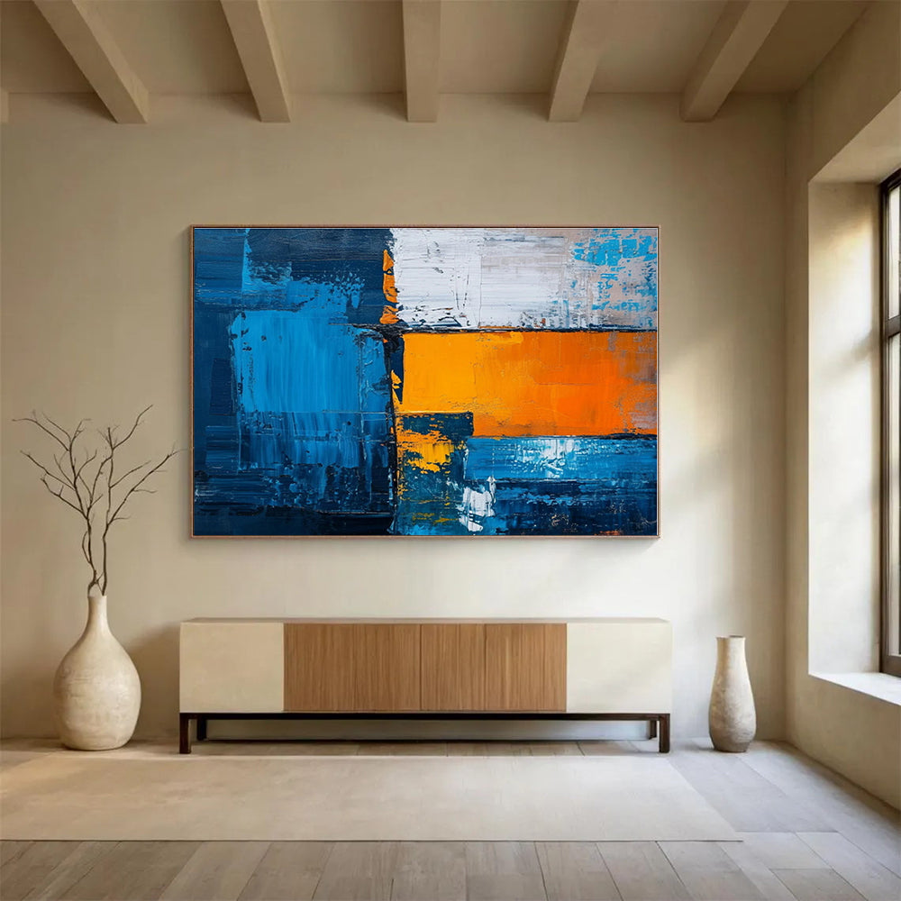 Huge Size Blue and Orange Abstract Geometric Painting WB068