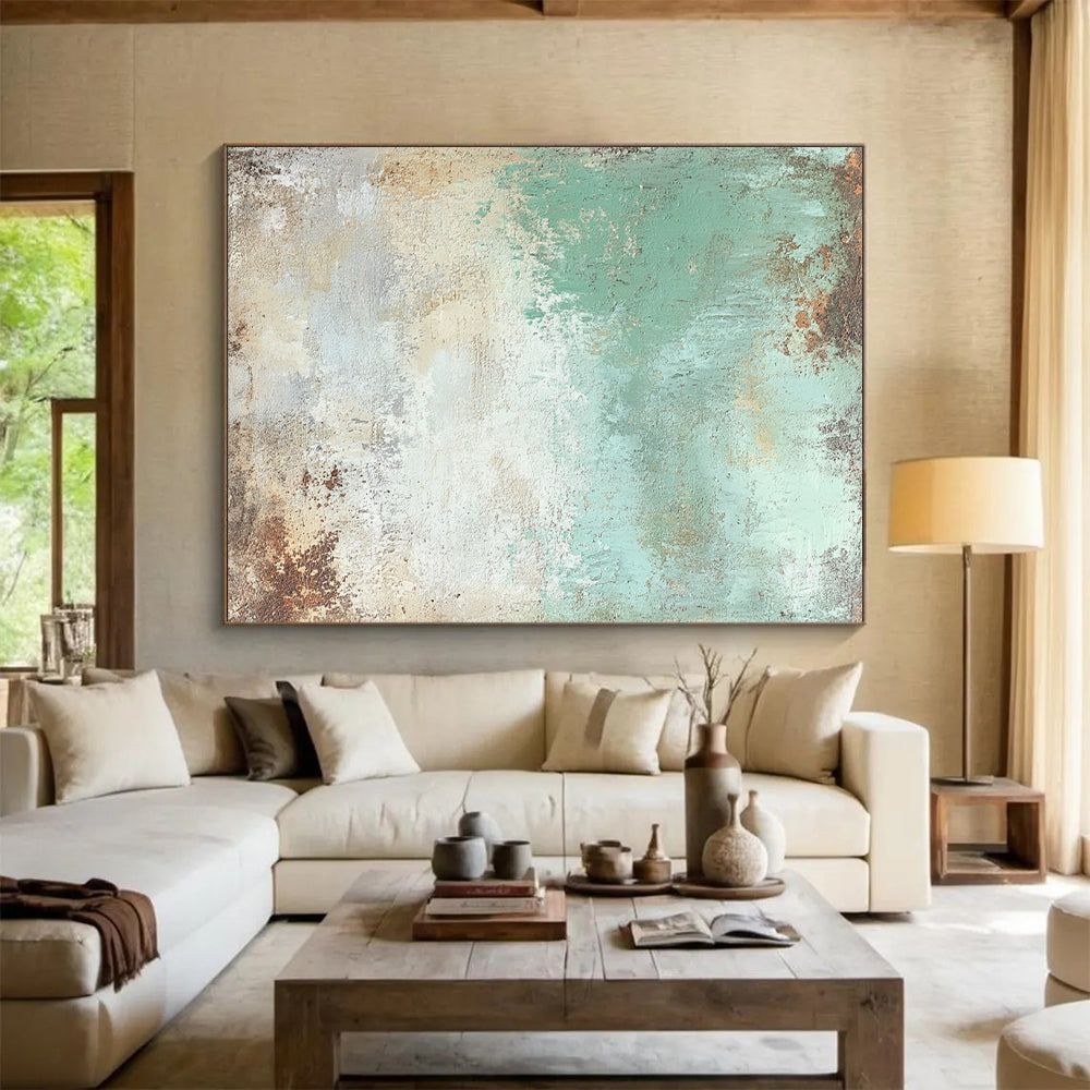 Unique Abstract Paintings Green and Brown Abstract Textured Painting For Sale HS130