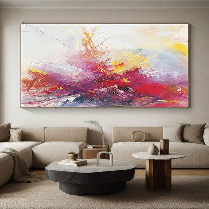 Oversized Abstract Wall Art Red, Yellow, and Purple Abstract Expressive Painting For Sale HS169