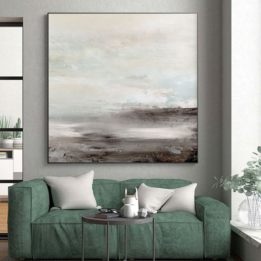 Hand-Painted Gray & Beige Textured Landscape, Large Contemporary Wall Art HS238