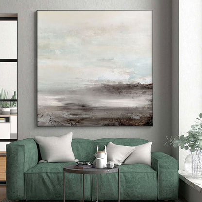 Hand-Painted Gray & Beige Textured Landscape, Large Contemporary Wall Art HS238