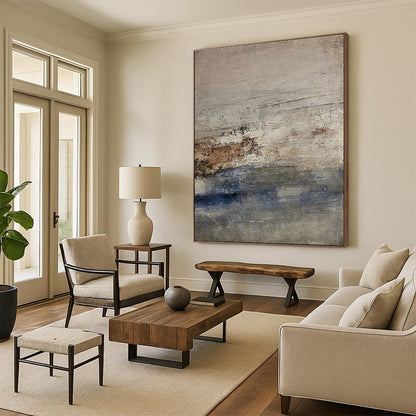 Hand-Painted Gray, Brown & Blue Textured Abstract, Acrylic Modern Art Painting HS321