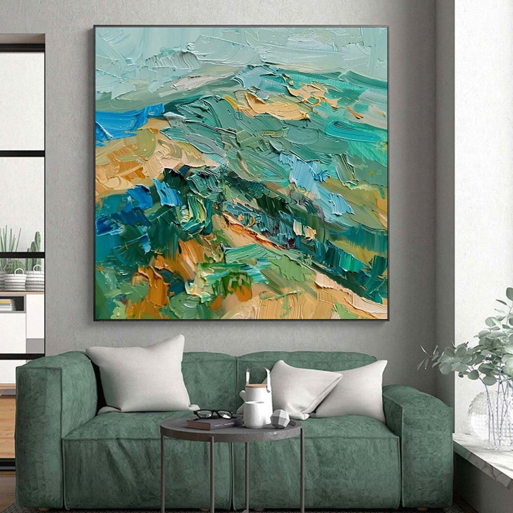 Acrylic Modern Art Paintings Teal, Green, and Beige Textured Abstract Painting On Canvas HS790