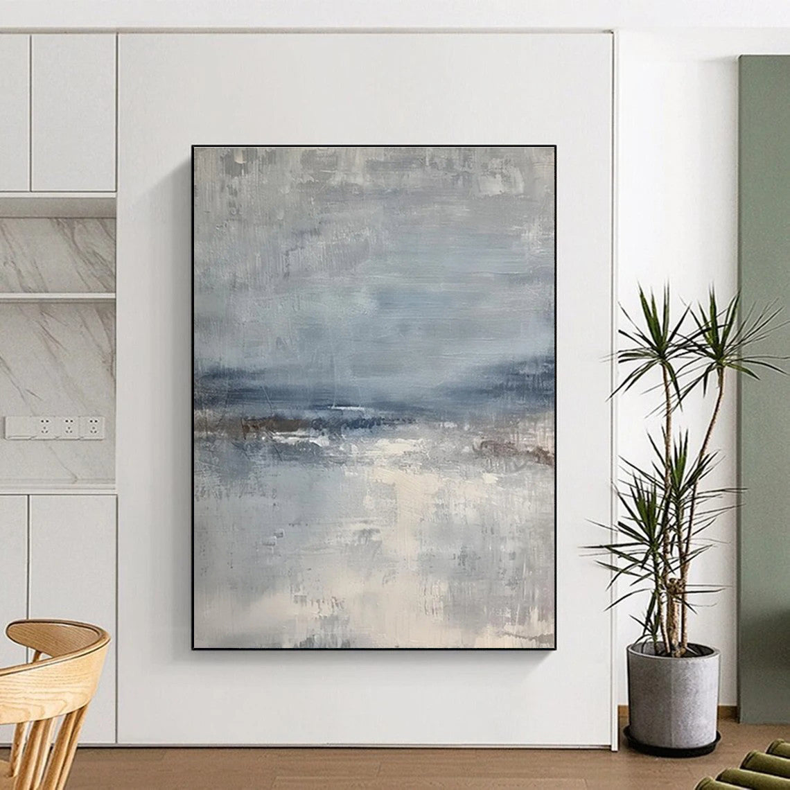 Hand Painting Blue & Gray Abstract Seaside Landscape Art HS372