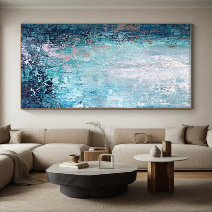 Unique Abstract Art Teal, Blue & Pink Textured Abstract, Large Contemporary Wall Art HS295