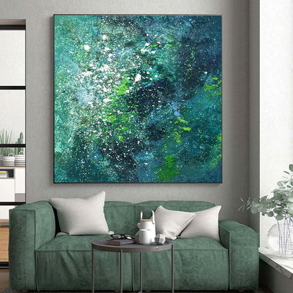 Teal and Green Textured Abstract Painting HS568