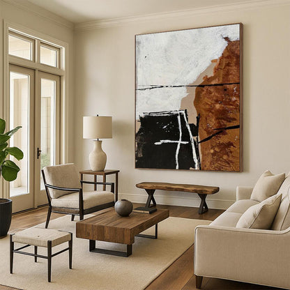 Cool Abstract Paintings Black, White, and Brown Geometric Abstract Art HS686