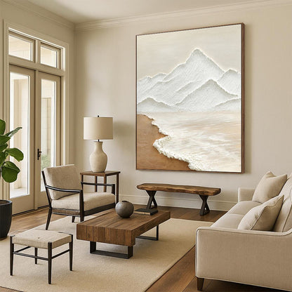 Beige, White Abstract Landscape Art For Living Room and Bedroom WS449