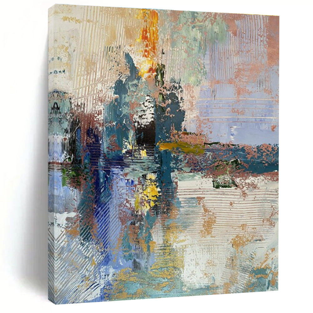 Acrylic Modern Art Paintings Blue, Gold, and Pink Textured Abstract Painting On Canvas HS772