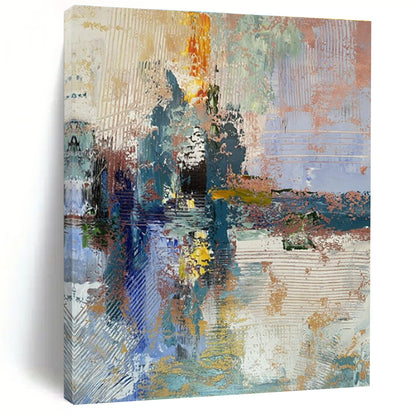 Acrylic Modern Art Paintings Blue, Gold, and Pink Textured Abstract Painting On Canvas HS772