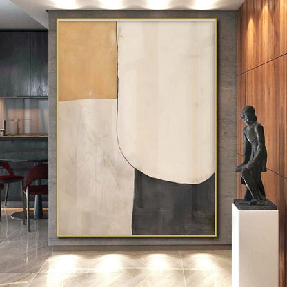 Hand Painted Art Beige, Black, and White Organic Abstract Art HS668