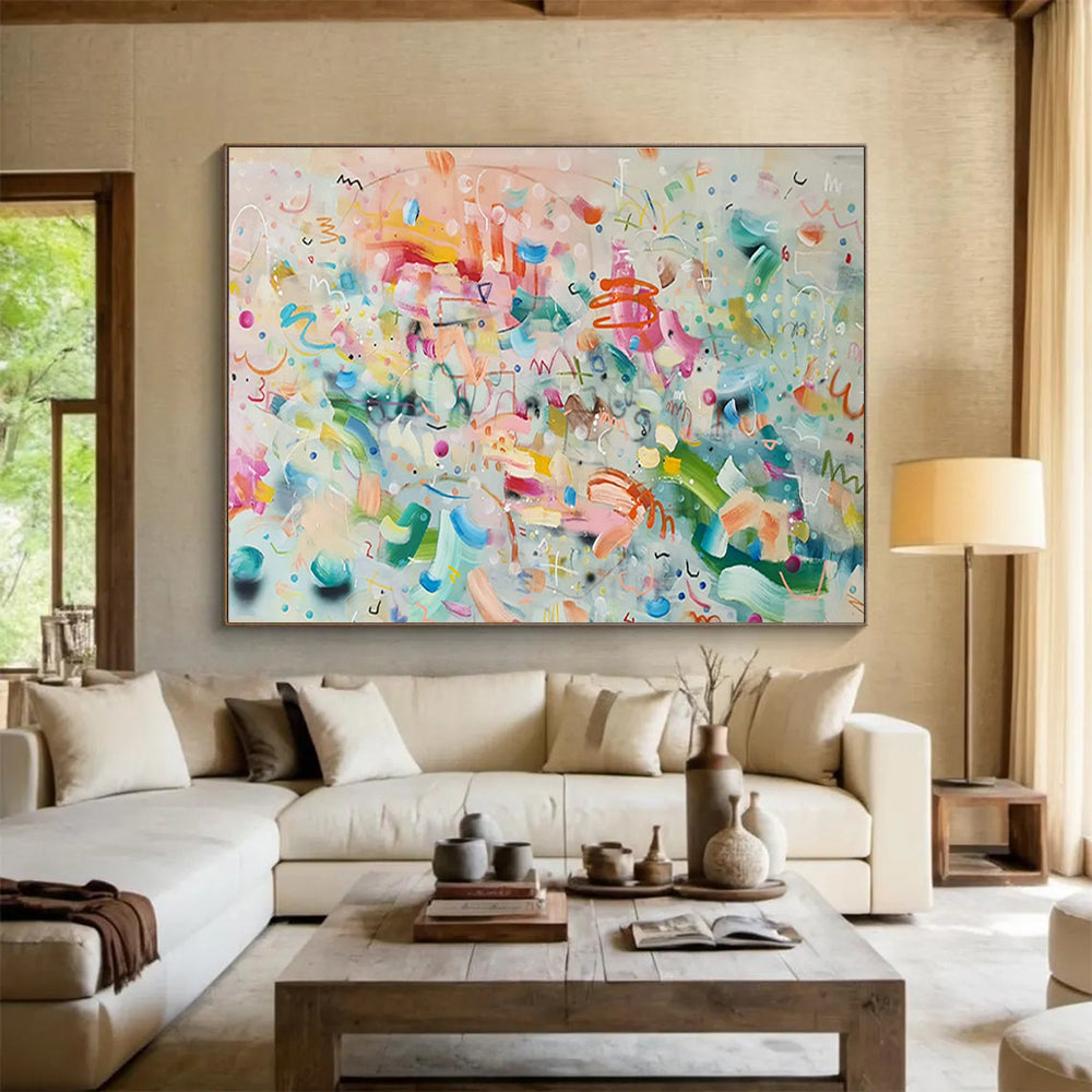 Modern Art Abstract Paintings Pastel and Bright Colors Playful Abstract Painting WB333