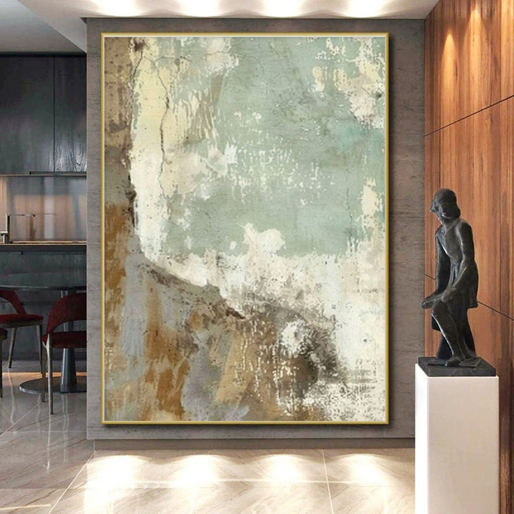 Handmade Art Beige, Green, and Brown Textured Abstract Art HS738