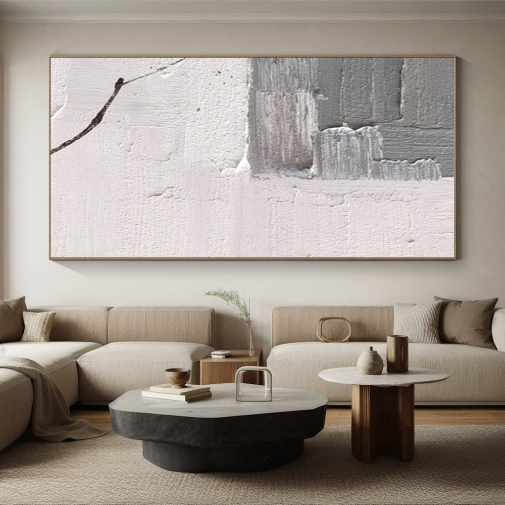 Minimalist Canvas Art Gray & White Textured Abstract, Handmade Art HS263