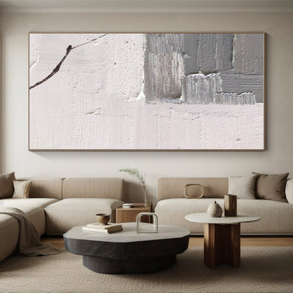 Minimalist Canvas Art Gray & White Textured Abstract, Handmade Art HS263
