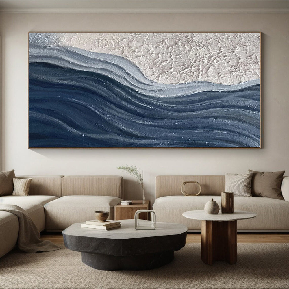 Handmade Art Beige & Navy Textured Abstract, Minimalist Canvas Art HS444