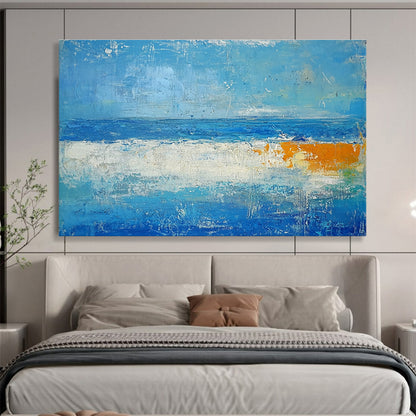 Big Size Blue, White, and Orange Abstract Seascape - Acrylic Painting WB286