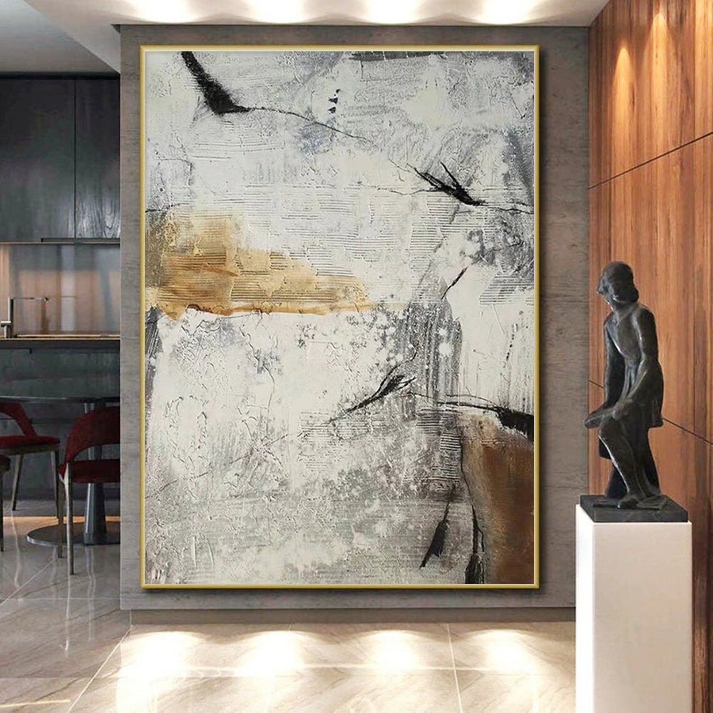 Unique Abstract Art Gray, Beige & Black Textured Abstract, Large Contemporary Wall Art HS259