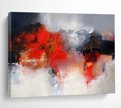 Oversized Canvas Art Red, Gray and White Abstract Expressionist Painting WB102