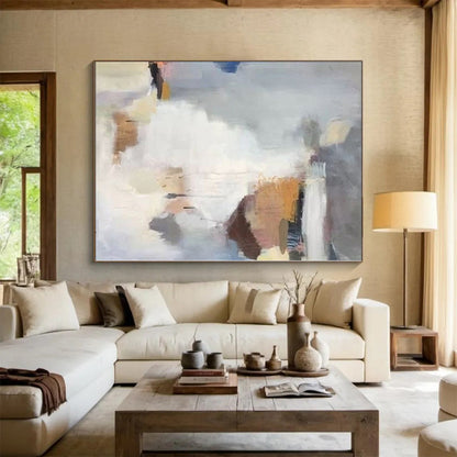 Hand-Painted Gray, White, and Brown Soft Abstract Painting For Sale HS004