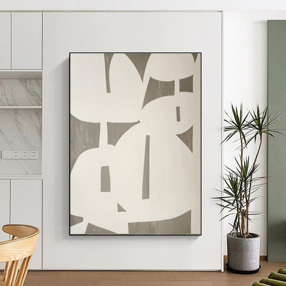 Modern Art Acrylic White and Gray Geometric Abstract Art HS639
