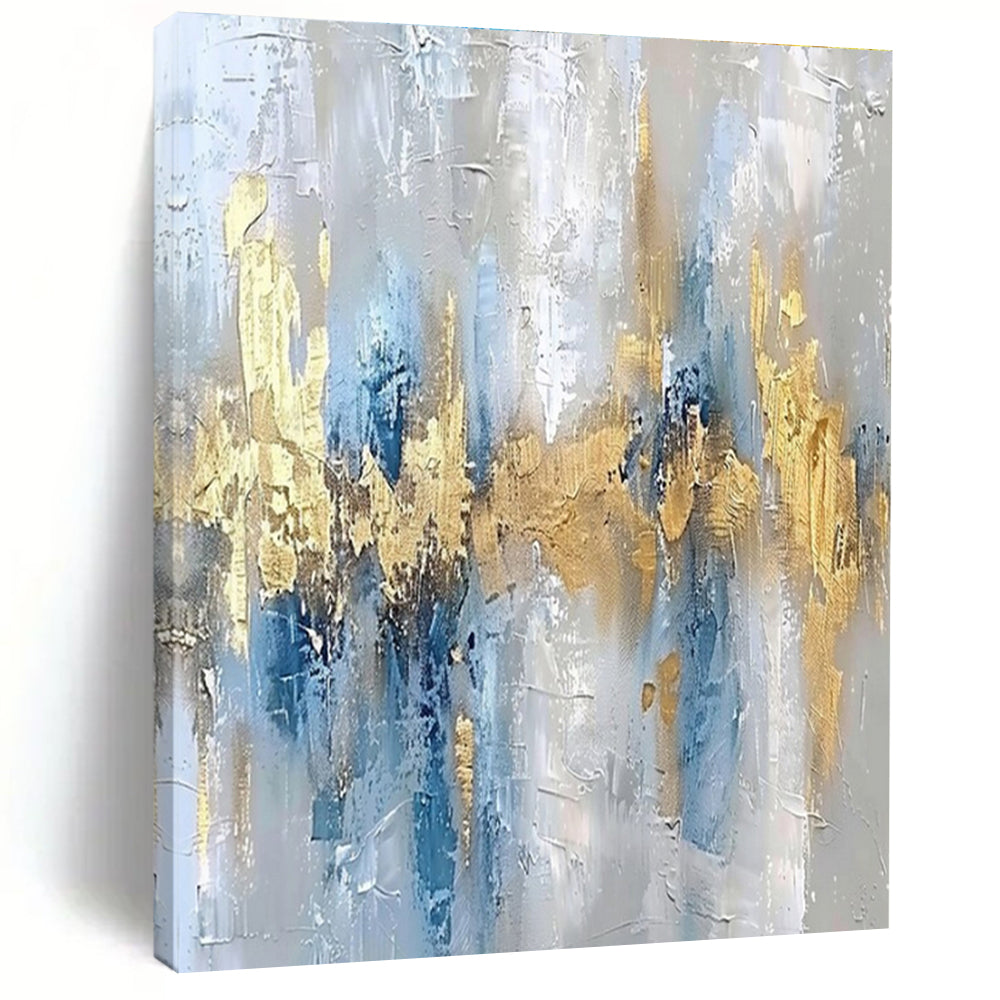 Large Painting In Living Room Blue, Gold, and Gray Textured Abstract Art HS655