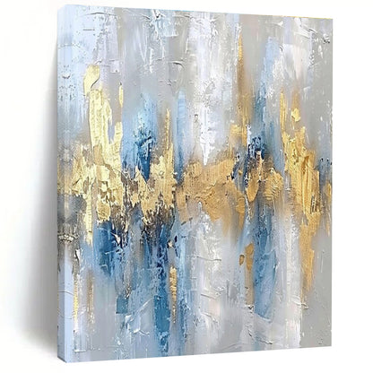 Large Painting In Living Room Blue, Gold, and Gray Textured Abstract Art HS655