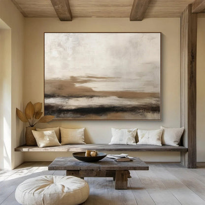Huge Size Beige, Brown and White Abstract Landscape Painting WB088