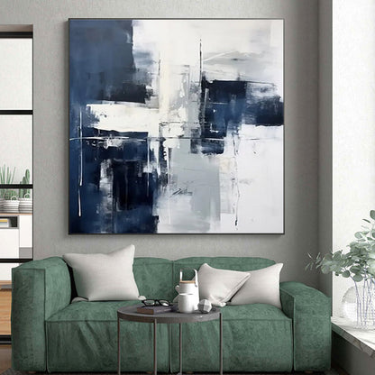 Large Size Navy & Gray Textured Abstract, Modern Art Acrylic HS232
