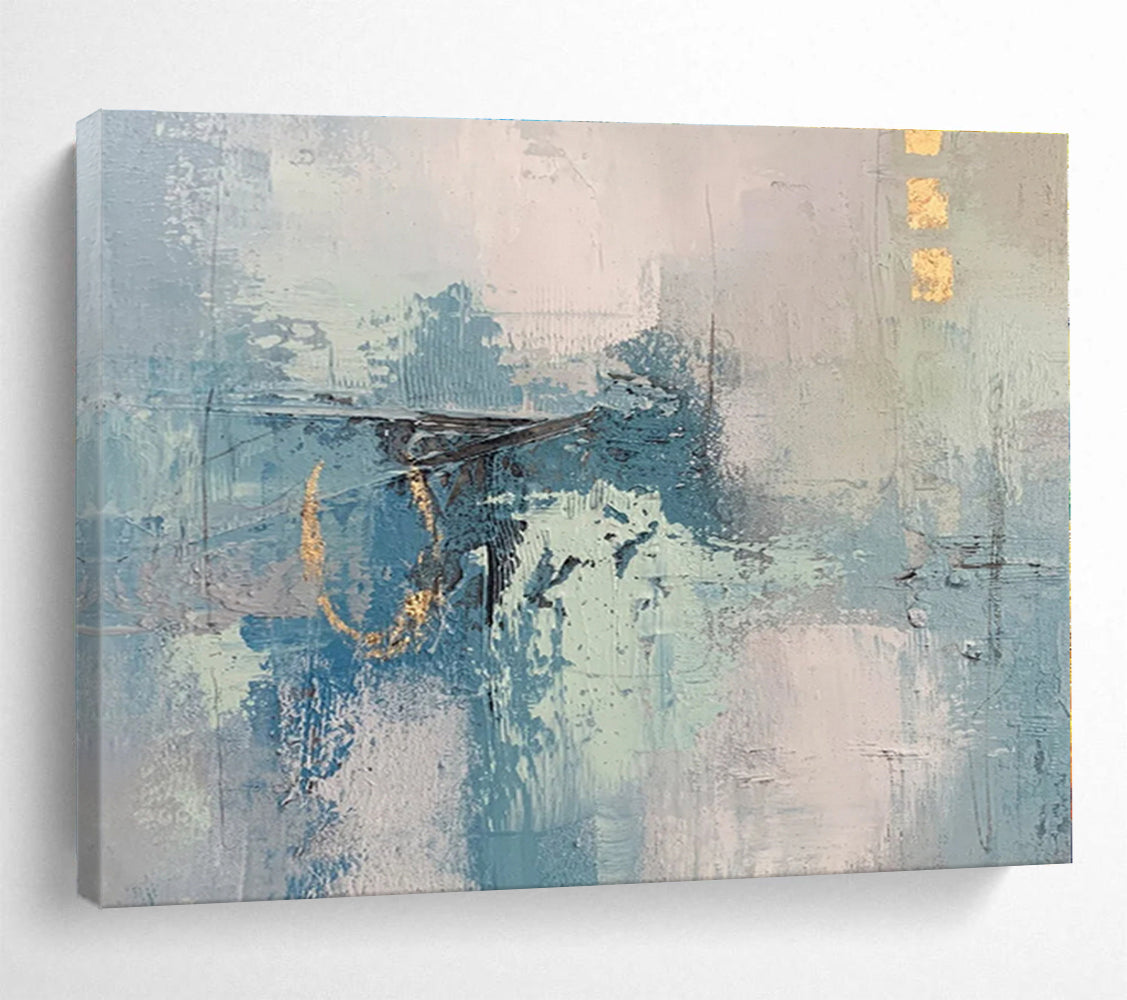 Huge Size Blue, Gray and Gold Abstract Textured Painting WB133