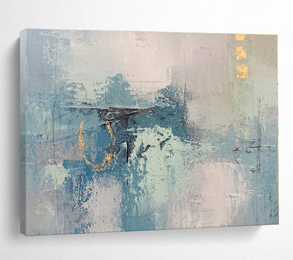 Huge Size Blue, Gray and Gold Abstract Textured Painting WB133
