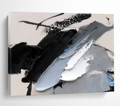 Oversized Canvas Art Black, Gray and White Abstract Textured Painting WB087