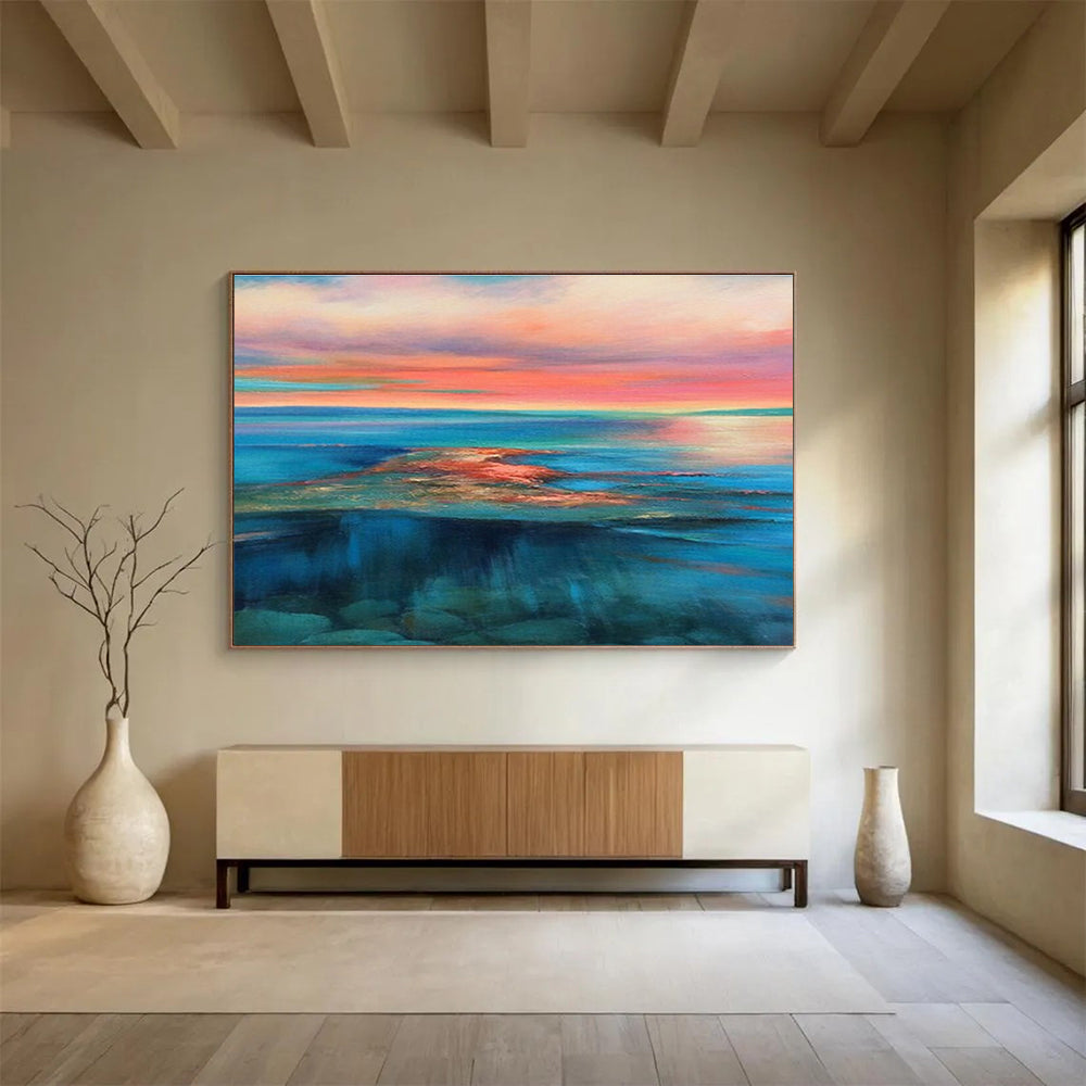 Extra Large Size Multicolor Abstract Vibrant Sunset Sea Scene, Abstract Oil Painting WB182