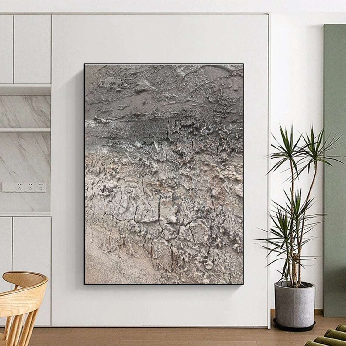 Unique Abstract Art Gray Textured Abstract, Large Contemporary Wall Art HS302