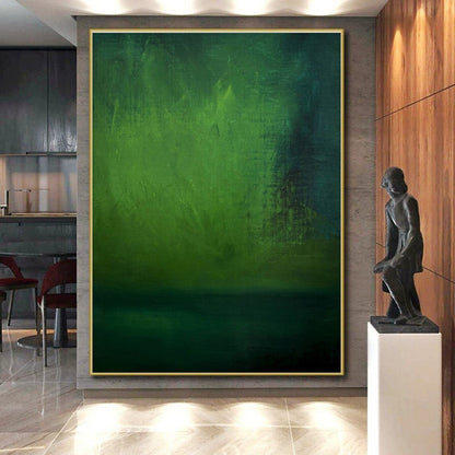 Handmade Art Unique Abstract Art with Shades of Green, Dark Teal Textures - Acrylic Modern Art Painting HS529