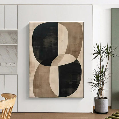 Unique Abstract Art Black, Beige, and Brown Geometric Abstract Painting HS599