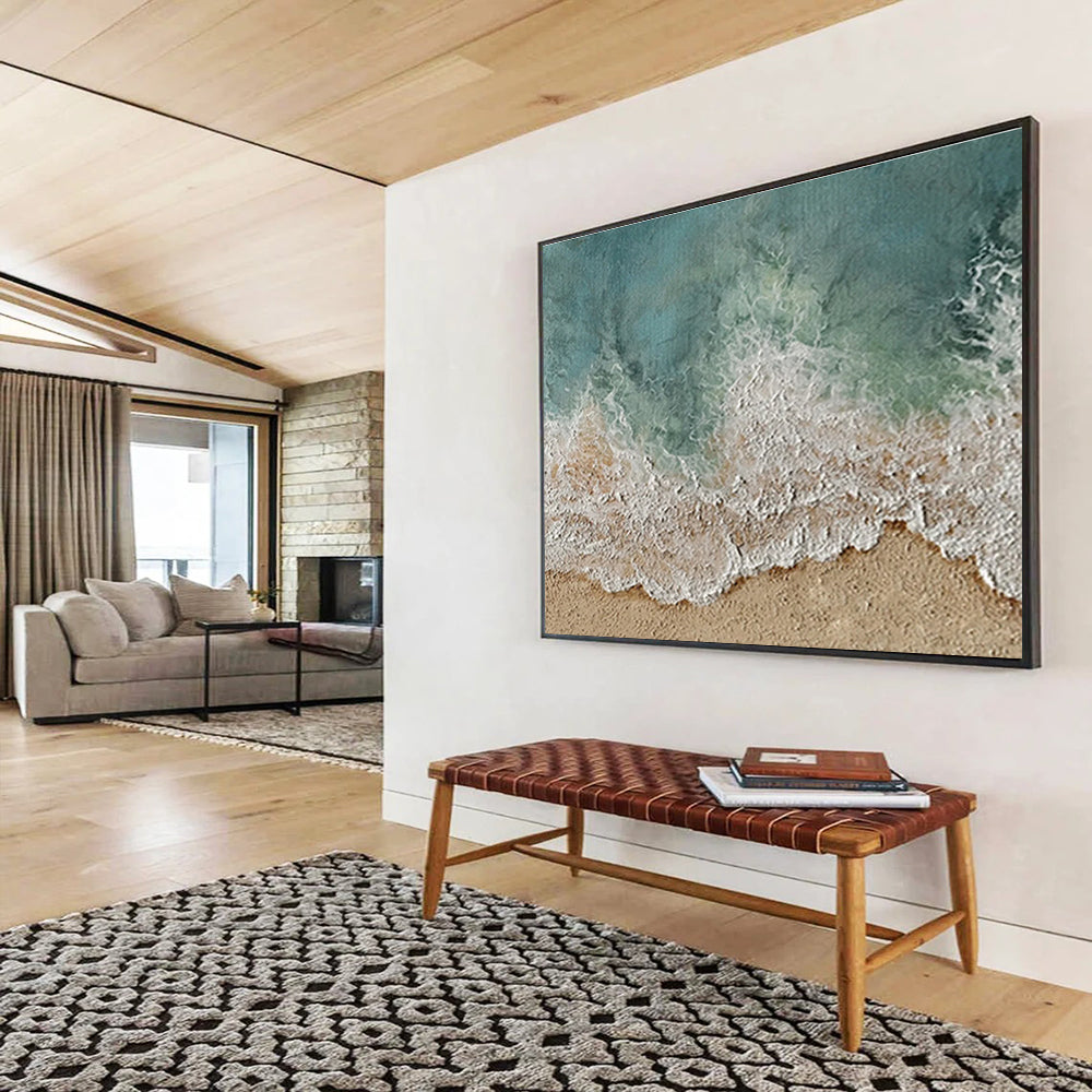 Big Size Turquoise and Beige Textured Coastal Abstract Art WB226