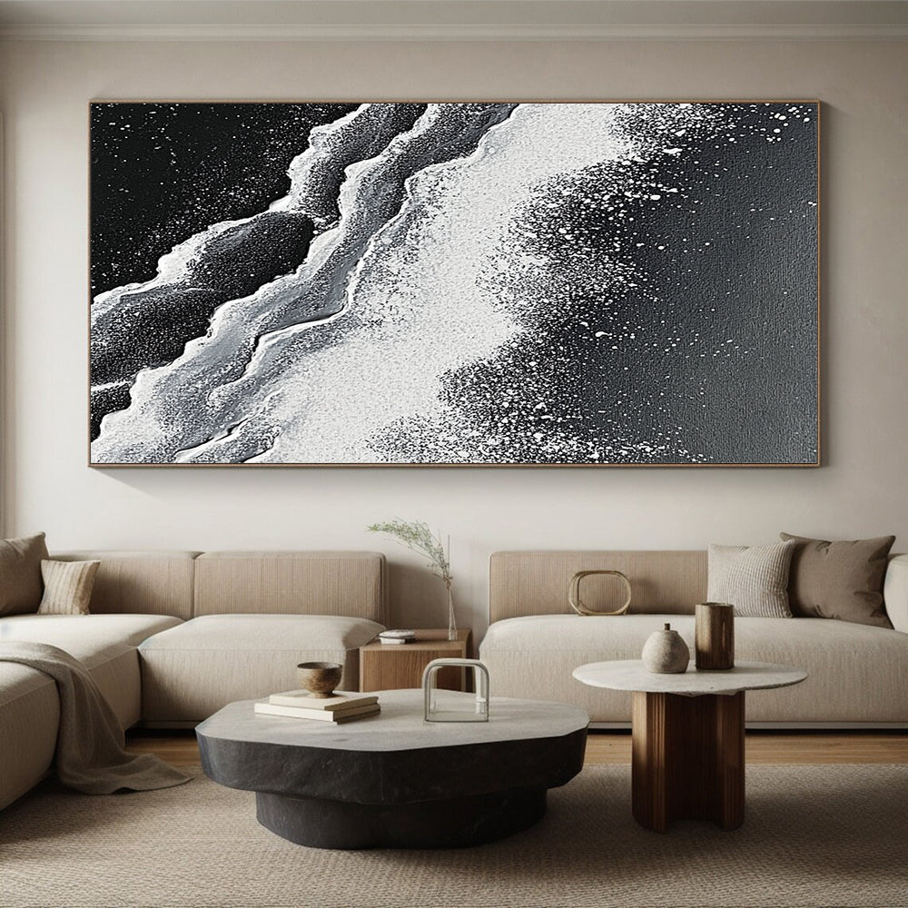 Unique Abstract Art Black and White Wave Textured Abstract Painting HS176