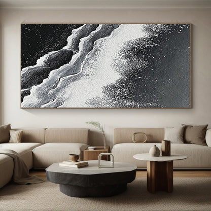 Unique Abstract Art Black and White Wave Textured Abstract Painting HS176