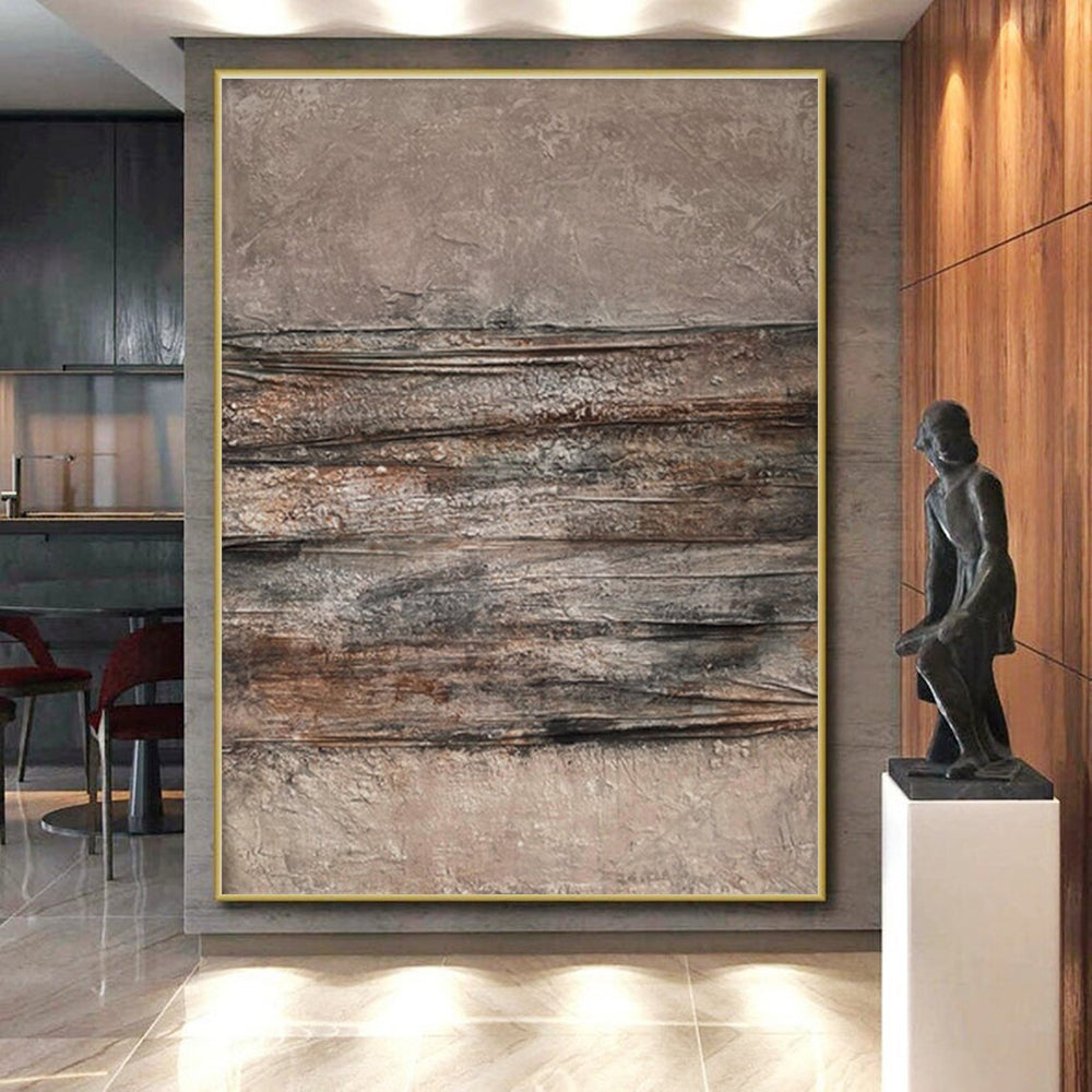 Gaint Canvas Art Brown & Gray Textured Abstract, Oversized Abstract Wall Art HS313