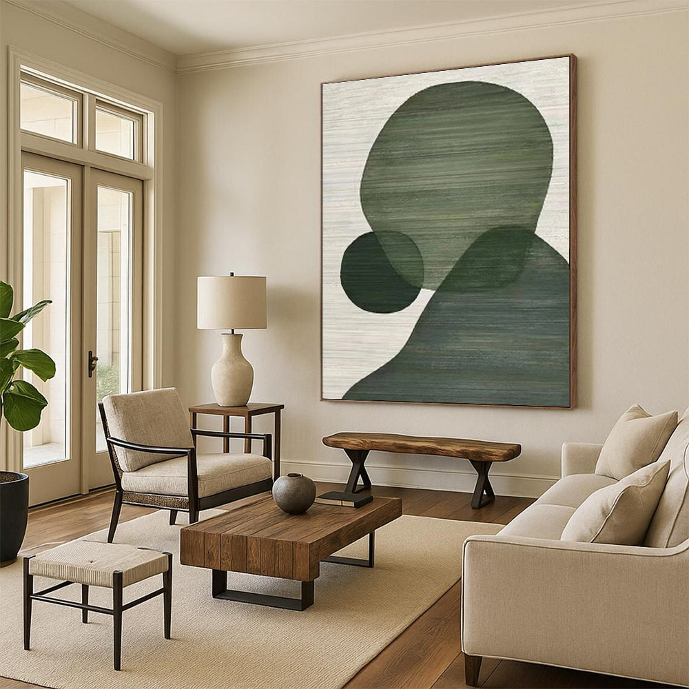 Gaint Canvas Art Green Geometric Abstract, Oversized Abstract Wall Art HS334