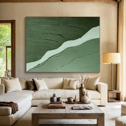 Handmade Art Green Textured Abstract Wave-Like Art, Large Contemporary Wall Art HS543